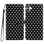For iPhone 16 Case Heart Pattern PU Leather Flip Wallet Stand Phone Cover with Wrist Strap