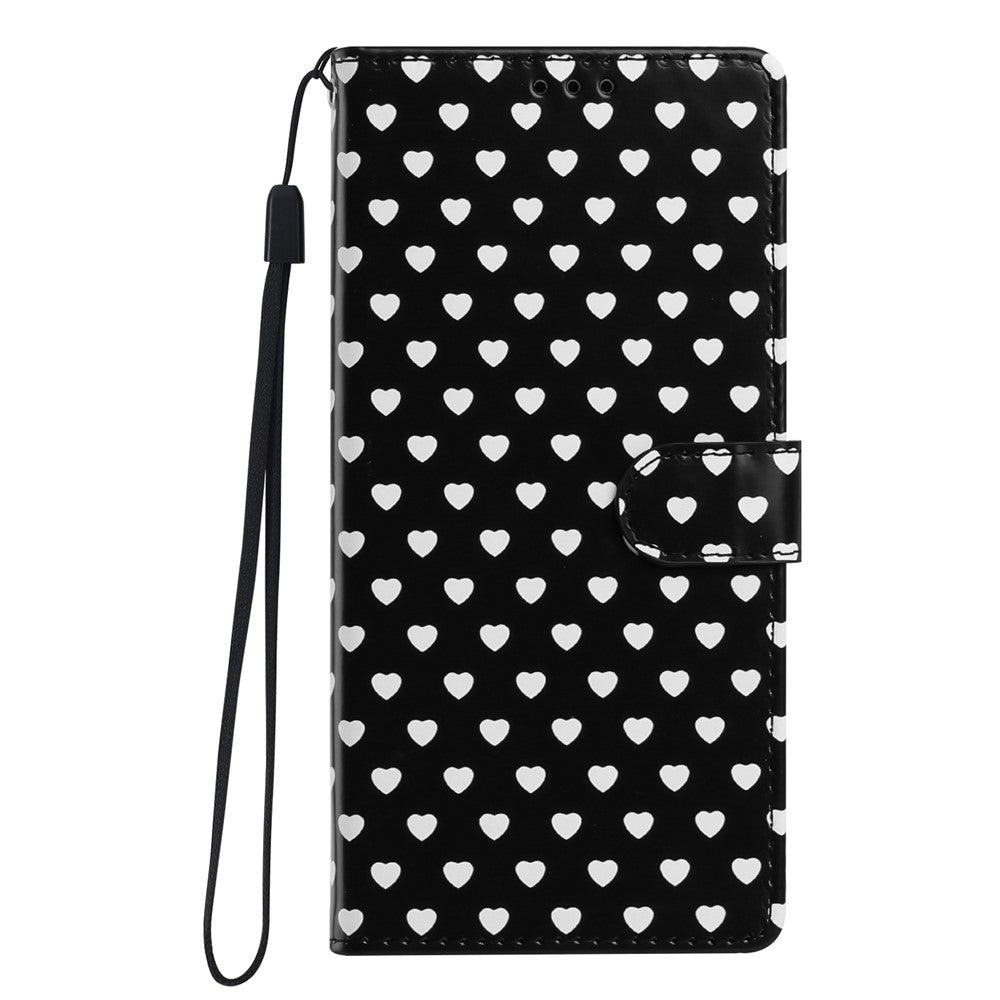 For iPhone 16 Case Heart Pattern PU Leather Flip Wallet Stand Phone Cover with Wrist Strap