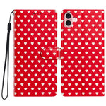 For iPhone 16 Case Heart Pattern PU Leather Flip Wallet Stand Phone Cover with Wrist Strap