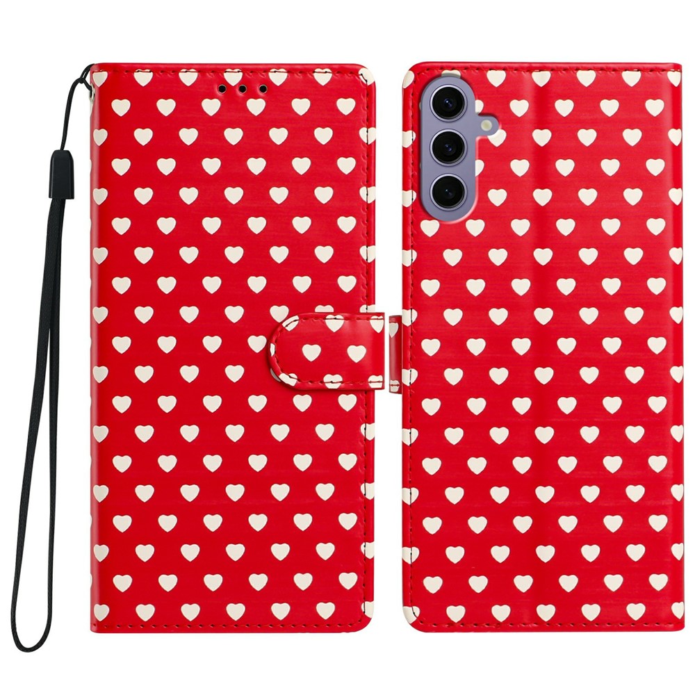 Til Samsung Galaxy A16 4G / A16 5G etui med hjerte-mønster, PU-læder flip wallet stand telefoncover med håndledsrem