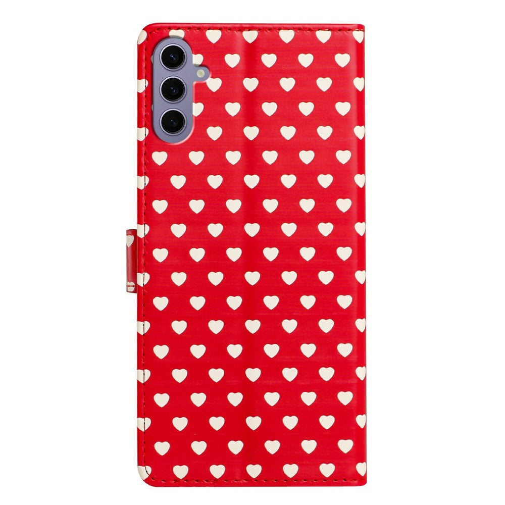 Til Samsung Galaxy A16 4G / A16 5G etui med hjerte-mønster, PU-læder flip wallet stand telefoncover med håndledsrem