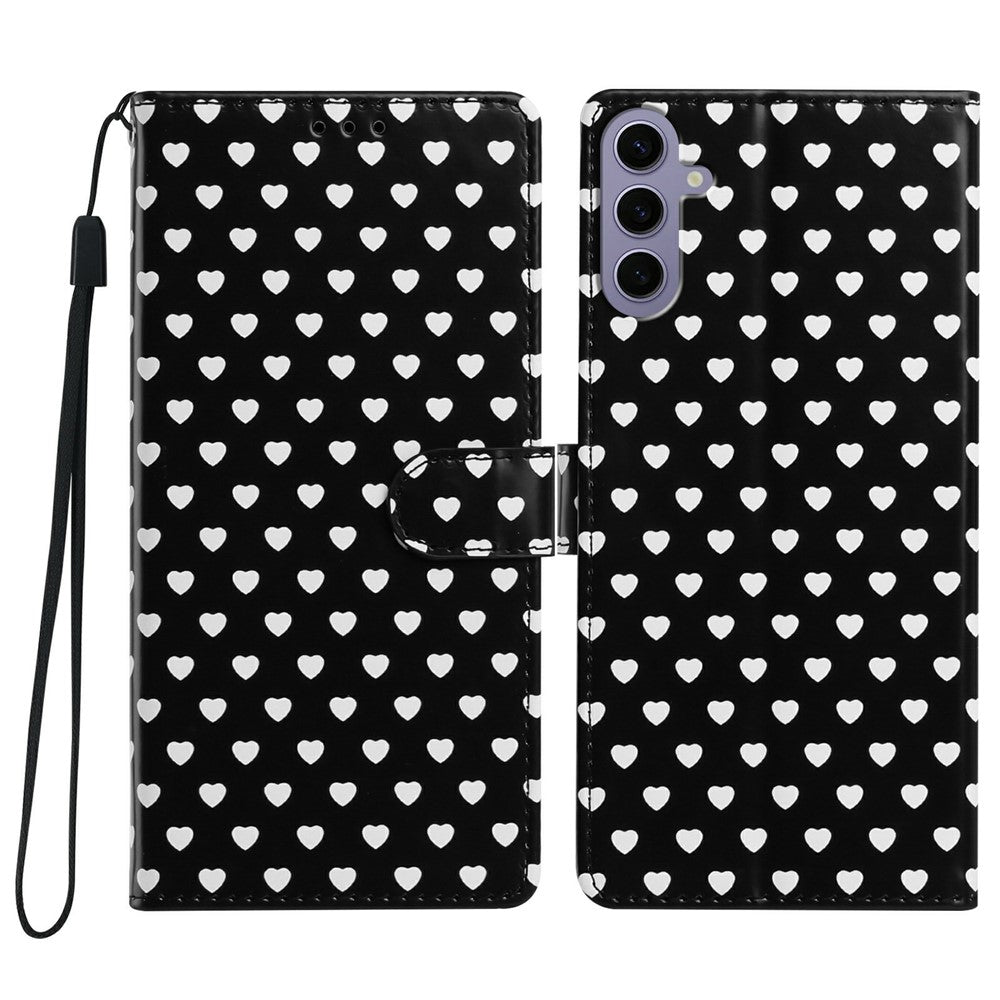 Til Samsung Galaxy A16 4G / A16 5G etui med hjerte-mønster, PU-læder flip wallet stand telefoncover med håndledsrem