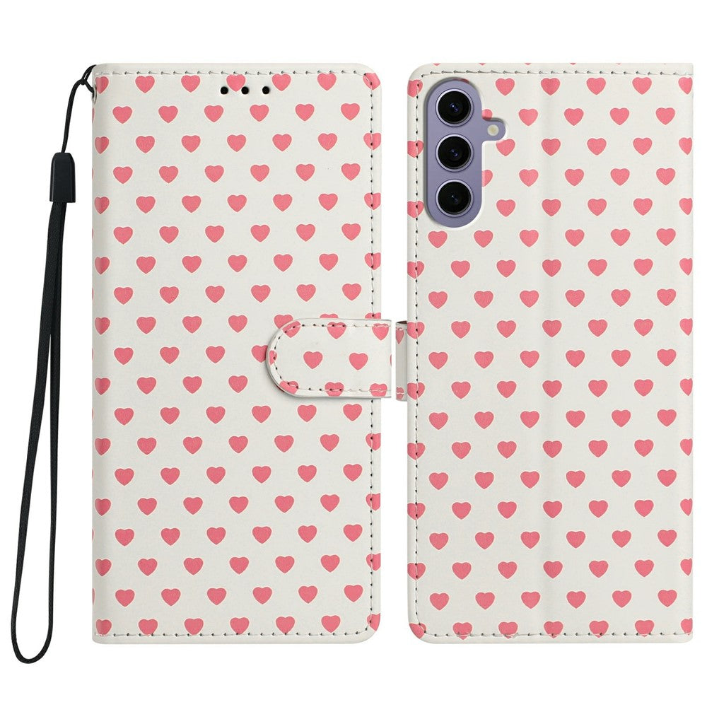 Til Samsung Galaxy A16 4G / A16 5G etui med hjerte-mønster, PU-læder flip wallet stand telefoncover med håndledsrem