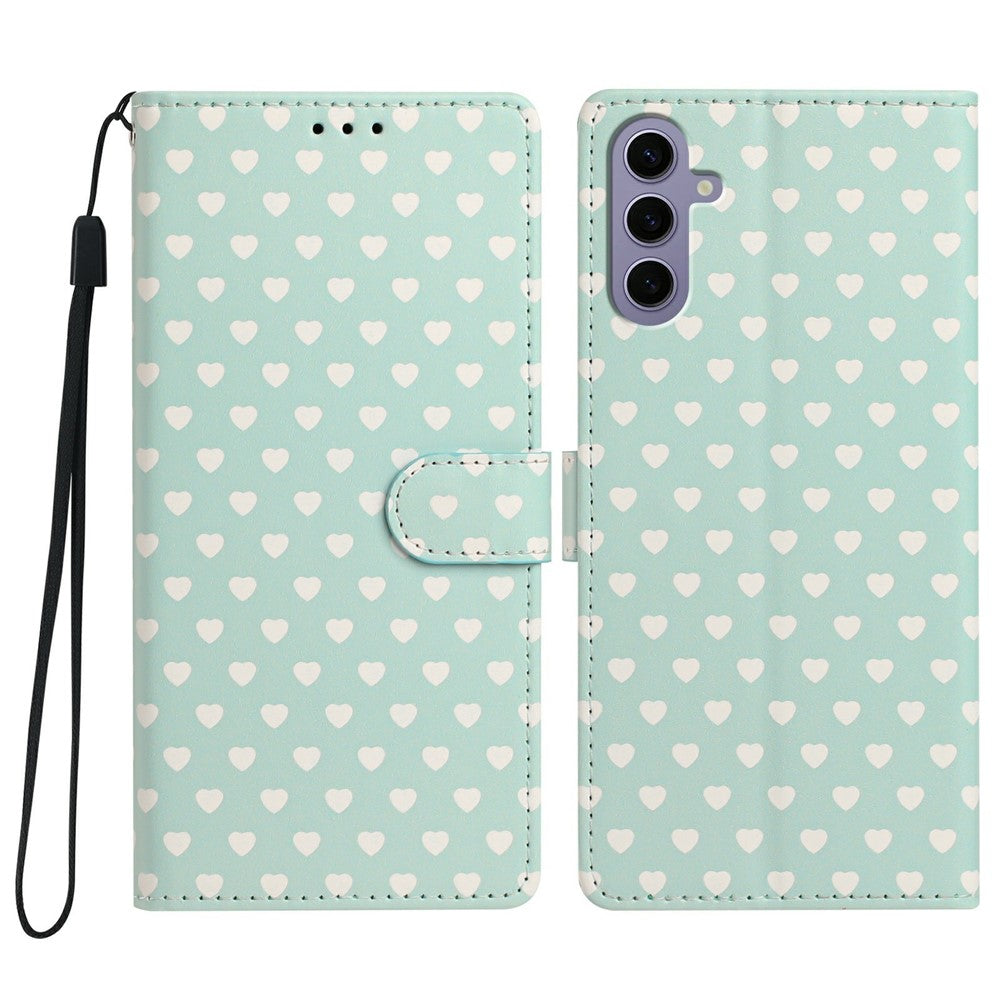Til Samsung Galaxy A16 4G / A16 5G etui med hjerte-mønster, PU-læder flip wallet stand telefoncover med håndledsrem