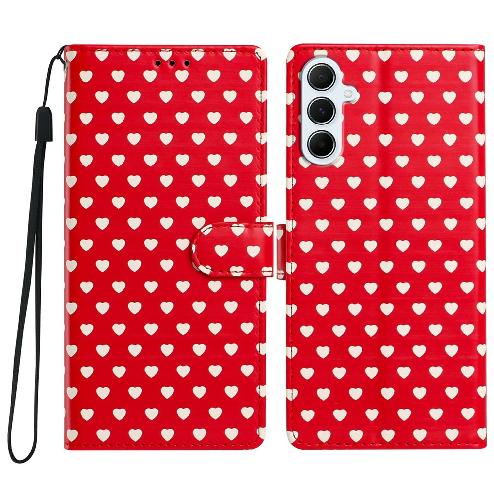 For Samsung Galaxy A56 5G Case Heart Pattern PU Leather Flip Wallet Stand Phone Cover with Wrist Strap