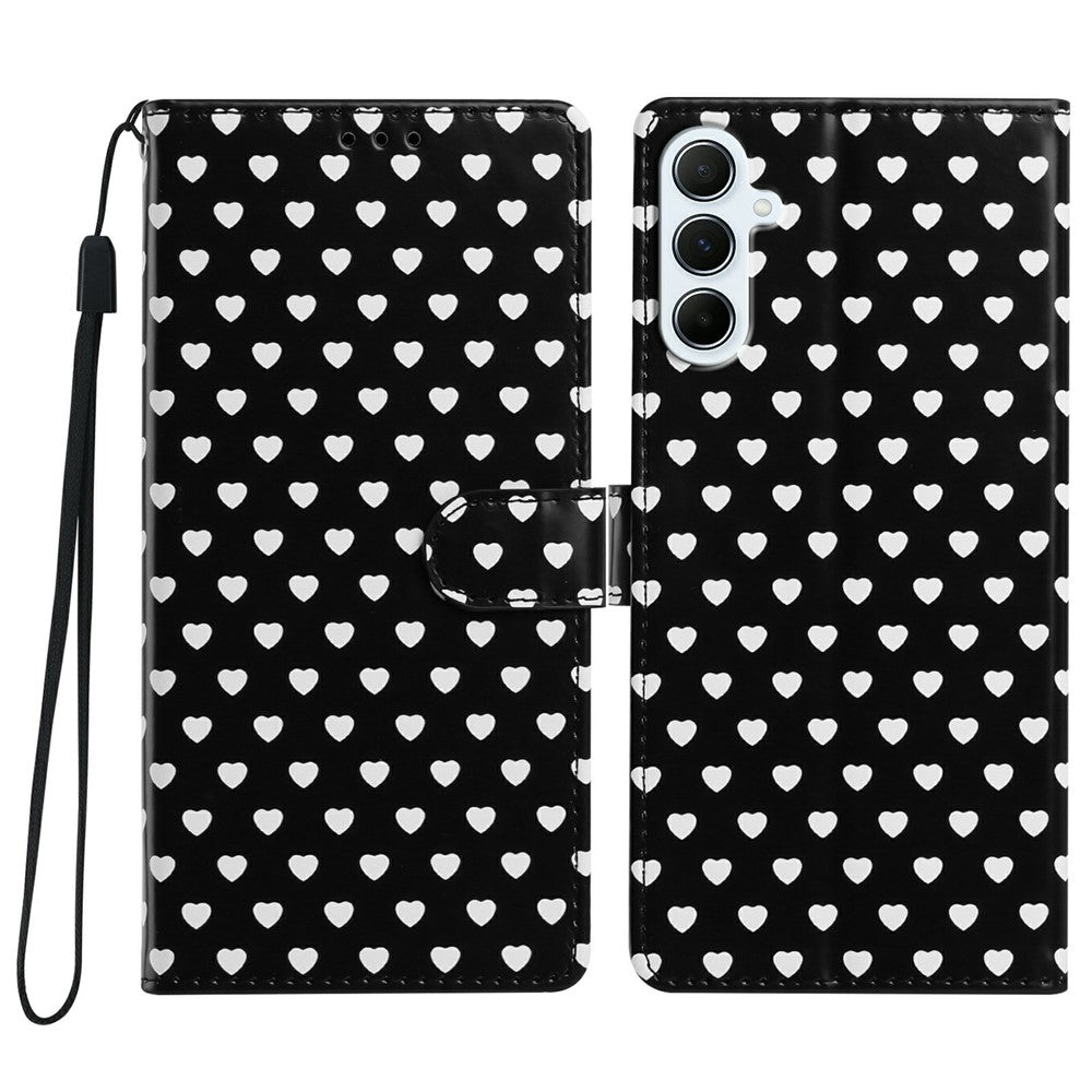 For Samsung Galaxy A56 5G Case Heart Pattern PU Leather Flip Wallet Stand Phone Cover with Wrist Strap