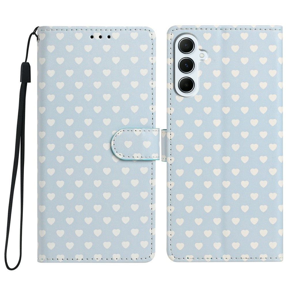 For Samsung Galaxy A56 5G Case Heart Pattern PU Leather Flip Wallet Stand Phone Cover with Wrist Strap
