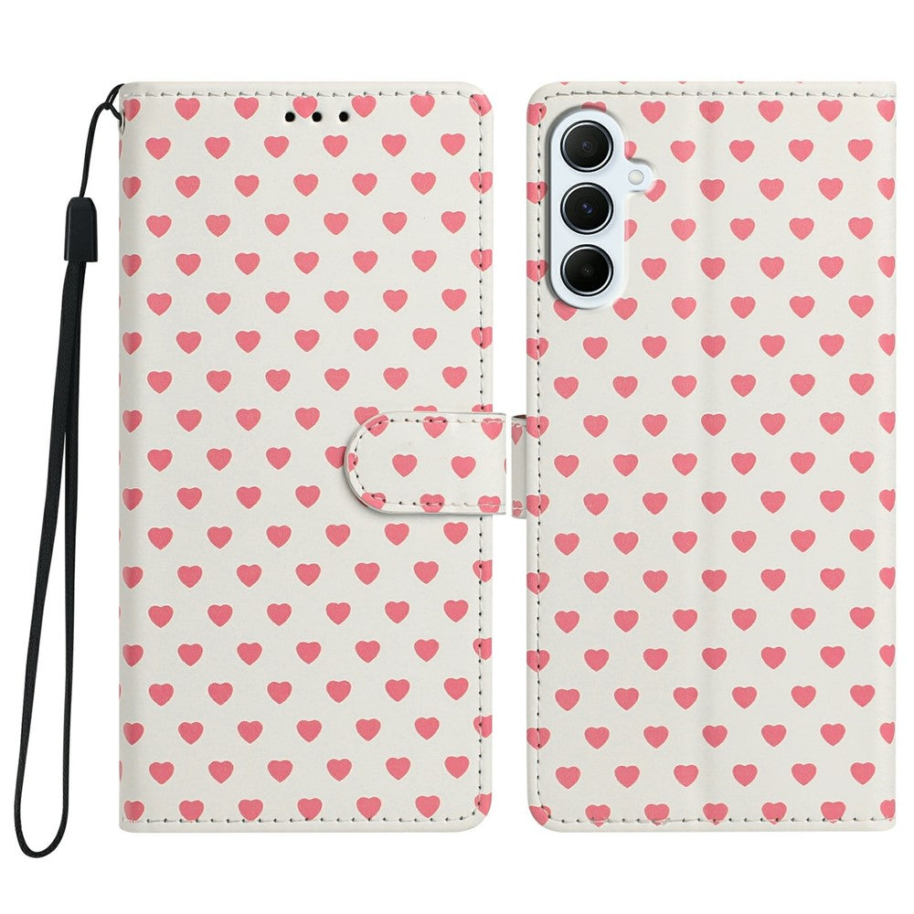 For Samsung Galaxy A56 5G Case Heart Pattern PU Leather Flip Wallet Stand Phone Cover with Wrist Strap