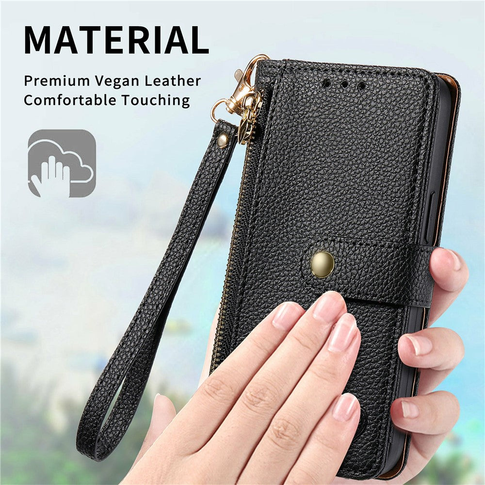 Phone Case For Motorola Moto G17 4G / G17 Power 4G / G15 4G / G15 Power 4G , RFID Blocking Zipper Pocket Leather Wallet Phone Cover with Strap