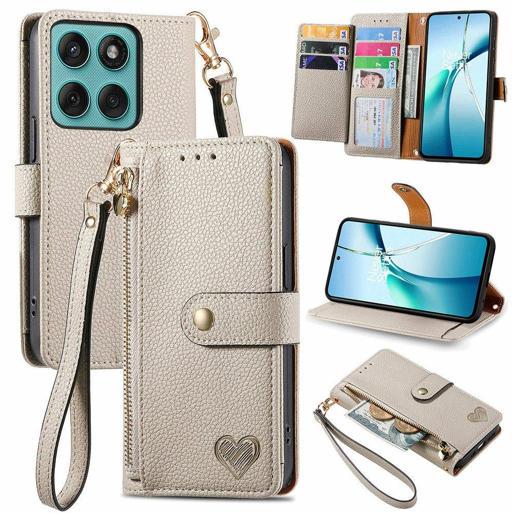 Phone Case For Motorola Moto G17 4G / G17 Power 4G / G15 4G / G15 Power 4G , RFID Blocking Zipper Pocket Leather Wallet Phone Cover with Strap