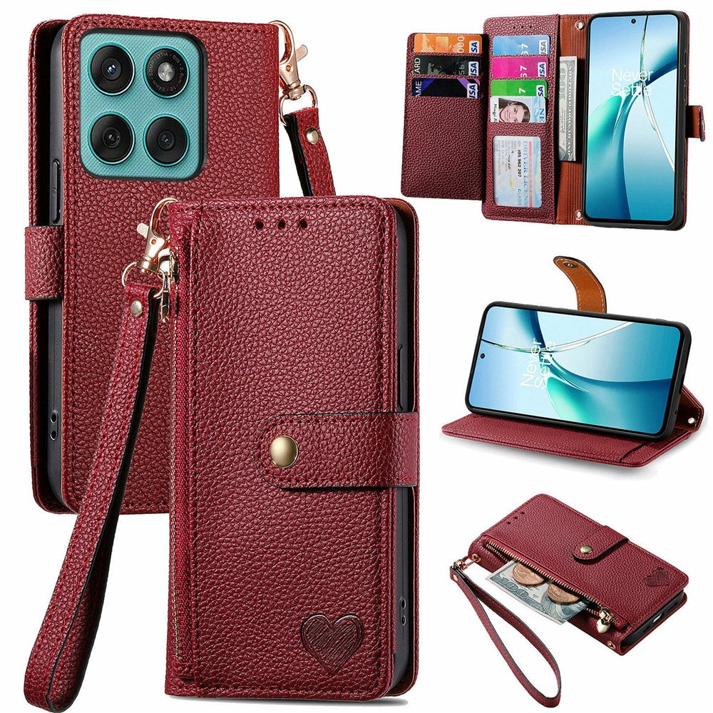 Phone Case For Motorola Moto G17 4G / G17 Power 4G / G15 4G / G15 Power 4G , RFID Blocking Zipper Pocket Leather Wallet Phone Cover with Strap