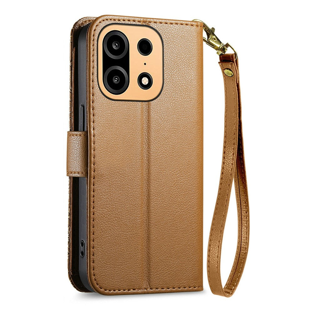 OnePlus Turbo 6X Pro 5G-cover med blomstret bladmønster, flere kortpladser, lynlås, læderetui med håndledsrem