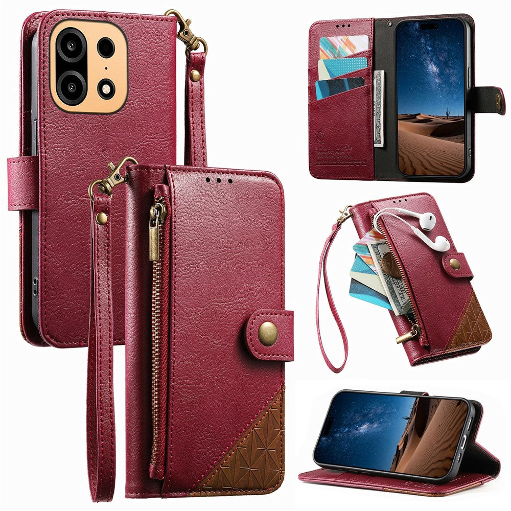 For OnePlus Turbo 6X Pro 5G Case Color Splicing PU Leather Flip Shockproof Phone Cover with Wrist Strap