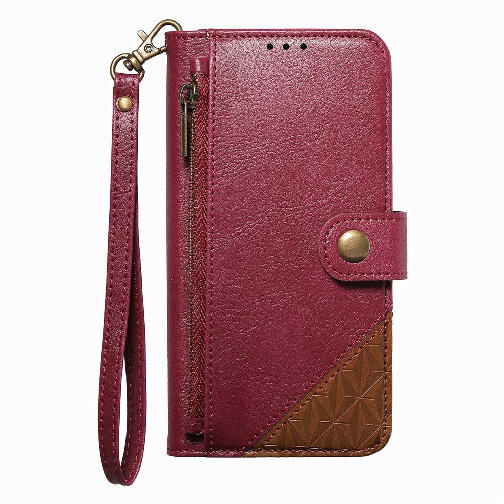 For OnePlus Turbo 6X Pro 5G Case Color Splicing PU Leather Flip Shockproof Phone Cover with Wrist Strap