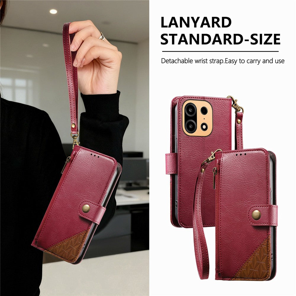 For OnePlus Turbo 6X Pro 5G Case Color Splicing PU Leather Flip Shockproof Phone Cover with Wrist Strap