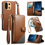 For OnePlus Turbo 6X Pro 5G Case Color Splicing PU Leather Flip Shockproof Phone Cover with Wrist Strap