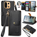 For OnePlus Turbo 6X Pro 5G Case RFID Blocking Zipper Pocket Leather Wallet Phone Cover with Strap