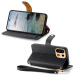 For OnePlus Turbo 6X Pro 5G Case RFID Blocking Zipper Pocket Leather Wallet Phone Cover with Strap
