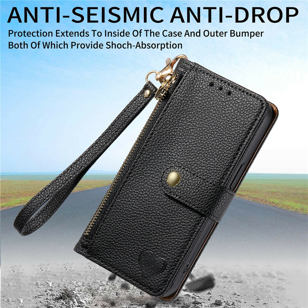For OnePlus Turbo 6X Pro 5G Case RFID Blocking Zipper Pocket Leather Wallet Phone Cover with Strap
