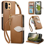 For OnePlus Turbo 6X Pro 5G Stand Case Leaf Shape Magnetic Clasp Leather Phone Cover with Hand Strap