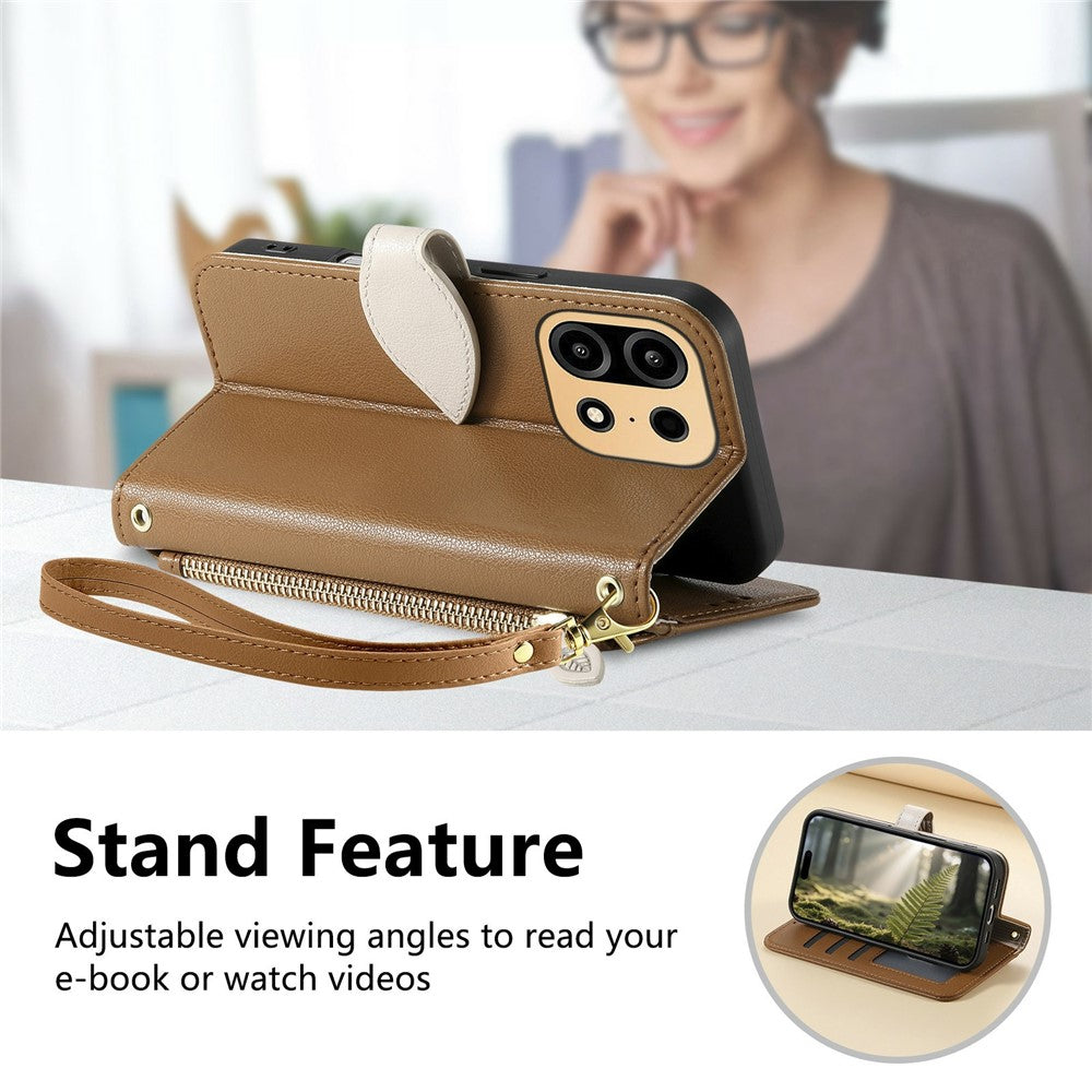 For OnePlus Turbo 6X Pro 5G Stand Case Leaf Shape Magnetic Clasp Leather Phone Cover with Hand Strap