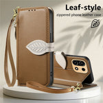 For OnePlus Turbo 6X Pro 5G Stand Case Leaf Shape Magnetic Clasp Leather Phone Cover with Hand Strap