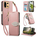 For OnePlus Turbo 6X Pro 5G Stand Case Leaf Shape Magnetic Clasp Leather Phone Cover with Hand Strap