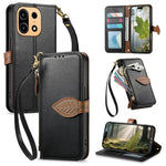For OnePlus Turbo 6X Pro 5G Stand Case Leaf Shape Magnetic Clasp Leather Phone Cover with Hand Strap