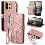 For OnePlus Turbo 6X Pro 5G Case Zipper Wallet Geometry Lines Leather Phone Cover with Strap