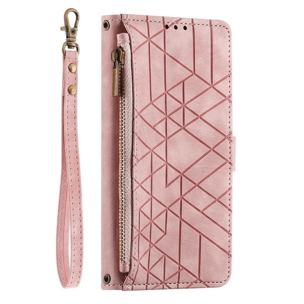 For OnePlus Turbo 6X Pro 5G Case Zipper Wallet Geometry Lines Leather Phone Cover with Strap