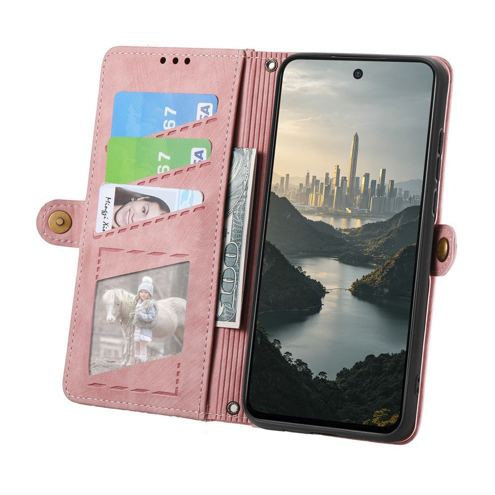 For OnePlus Turbo 6X Pro 5G Case Zipper Wallet Geometry Lines Leather Phone Cover with Strap