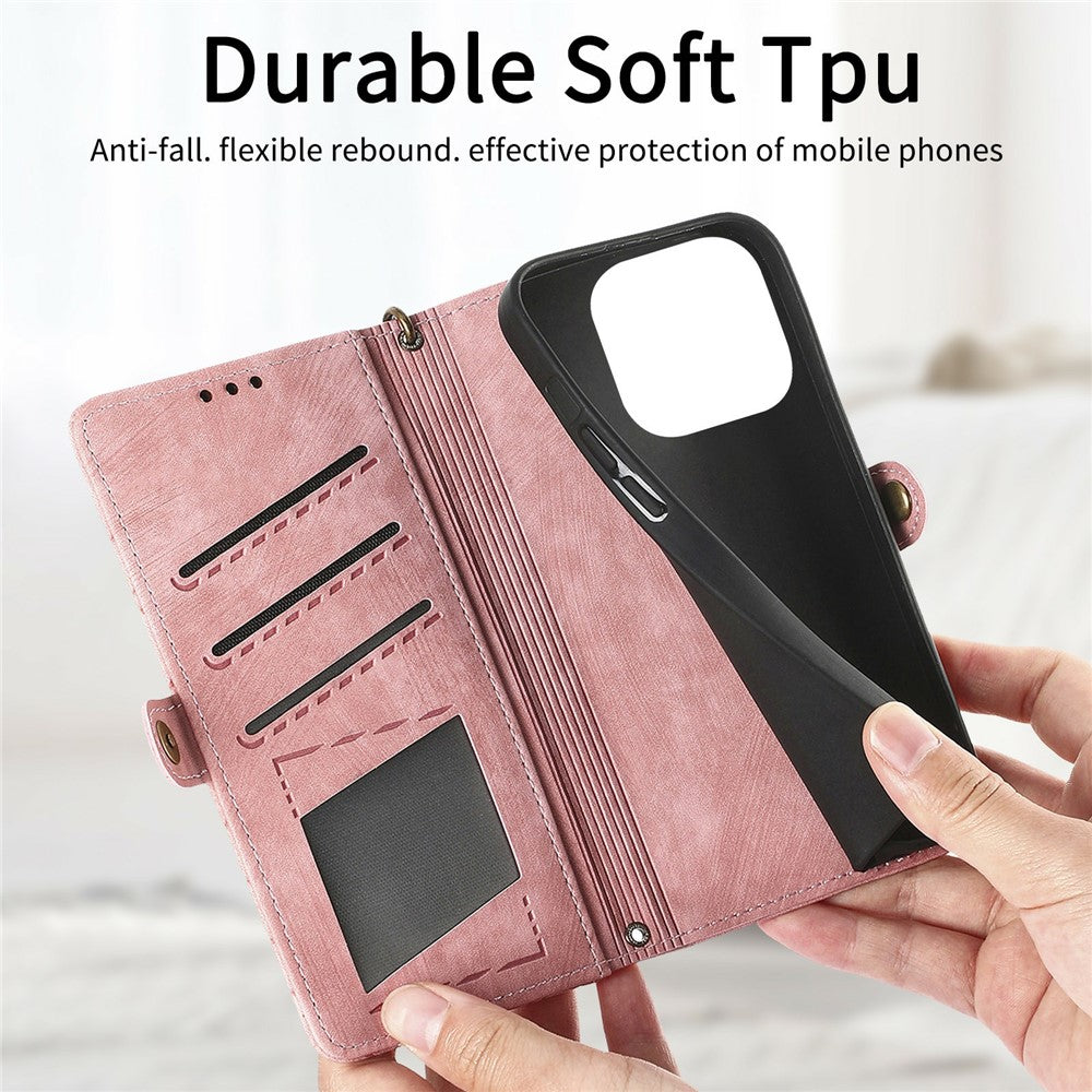 For OnePlus Turbo 6X Pro 5G Case Zipper Wallet Geometry Lines Leather Phone Cover with Strap