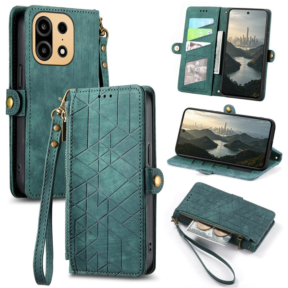 For OnePlus Turbo 6X Pro 5G Case Zipper Wallet Geometry Lines Leather Phone Cover with Strap