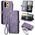For OnePlus Turbo 6X Pro 5G Case Zipper Wallet Geometry Lines Leather Phone Cover with Strap