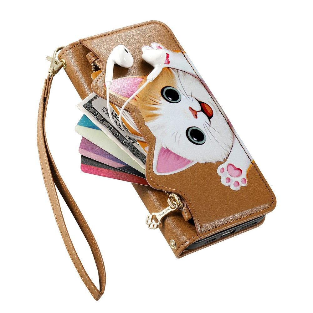 For OnePlus Turbo 6X Pro 5G Leather Case Cartoon Cat Pattern Wallet Stand Phone Cover with Wrist Strap