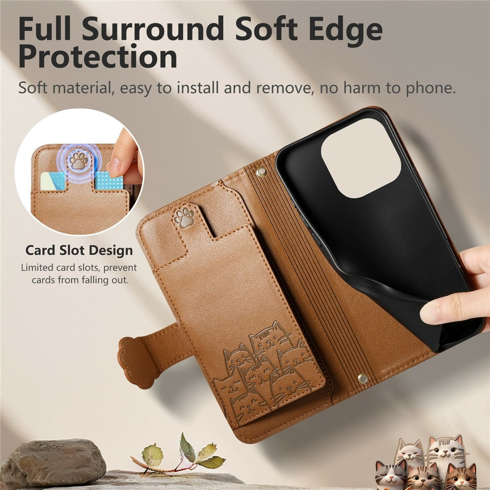For OnePlus Turbo 6X Pro 5G Leather Case Cartoon Cat Pattern Wallet Stand Phone Cover with Wrist Strap