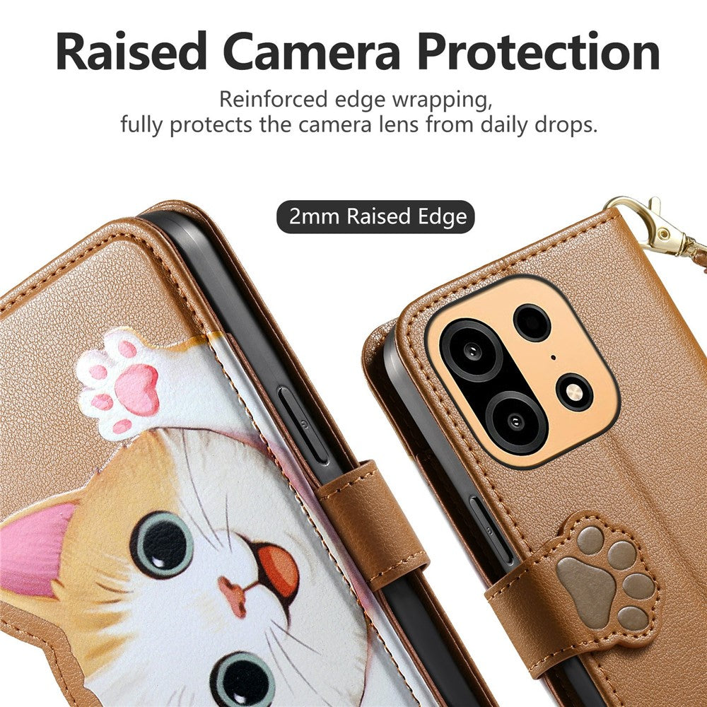 For OnePlus Turbo 6X Pro 5G Leather Case Cartoon Cat Pattern Wallet Stand Phone Cover with Wrist Strap