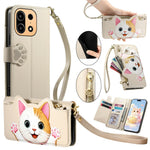 For OnePlus Turbo 6X Pro 5G Leather Case Cartoon Cat Pattern Wallet Stand Phone Cover with Wrist Strap