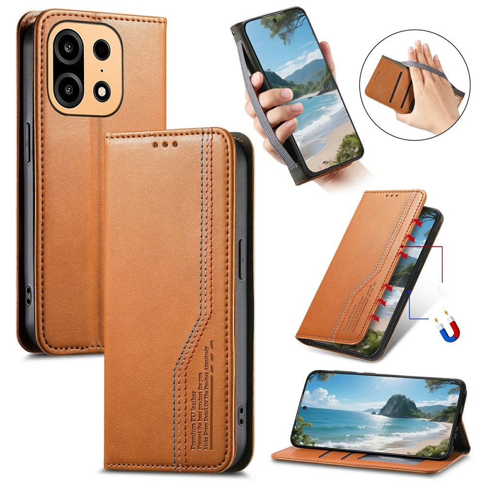 Til OnePlus Turbo 6X Pro 5G Etui Pung Tre-farvet Syning Læder Telefoncover med Elastisk Håndrem