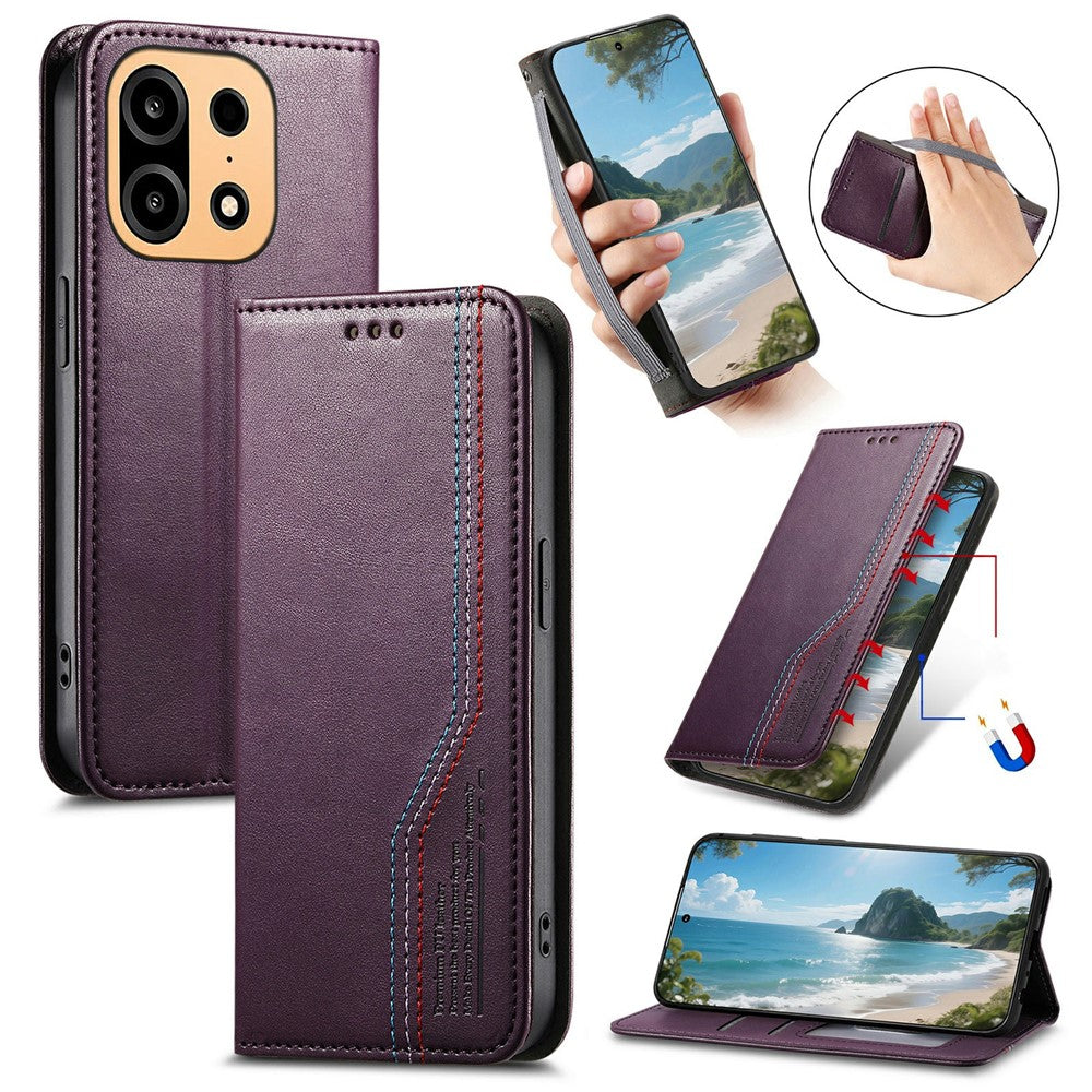 Til OnePlus Turbo 6X Pro 5G Etui Pung Tre-farvet Syning Læder Telefoncover med Elastisk Håndrem