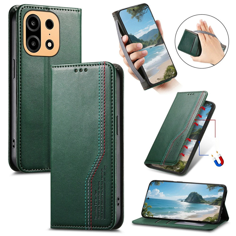 Til OnePlus Turbo 6X Pro 5G Etui Pung Tre-farvet Syning Læder Telefoncover med Elastisk Håndrem