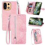 For OnePlus Turbo 6X Pro 5G Zipper Wallet Case with Strap Flower Imprint PU Leather Phone Cover