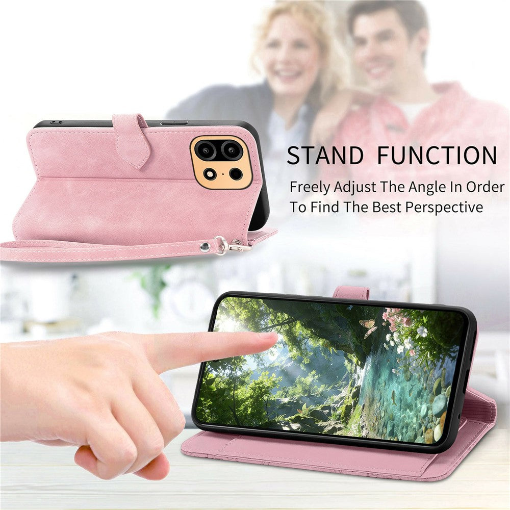 For OnePlus Turbo 6X Pro 5G Zipper Wallet Case with Strap Flower Imprint PU Leather Phone Cover