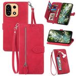 For OnePlus Turbo 6X Pro 5G Zipper Wallet Case with Strap Flower Imprint PU Leather Phone Cover