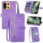 For OnePlus Turbo 6X Pro 5G Zipper Wallet Case with Strap Flower Imprint PU Leather Phone Cover