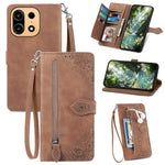 For OnePlus Turbo 6X Pro 5G Zipper Wallet Case with Strap Flower Imprint PU Leather Phone Cover