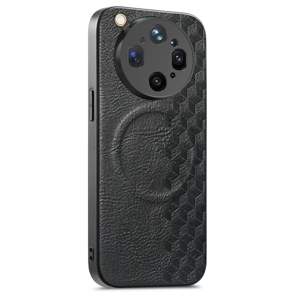 For Oppo Find X9 Ultra 5G Magnetic Phone Case with Grid Pattern Protective PU Leather + PC Cover
