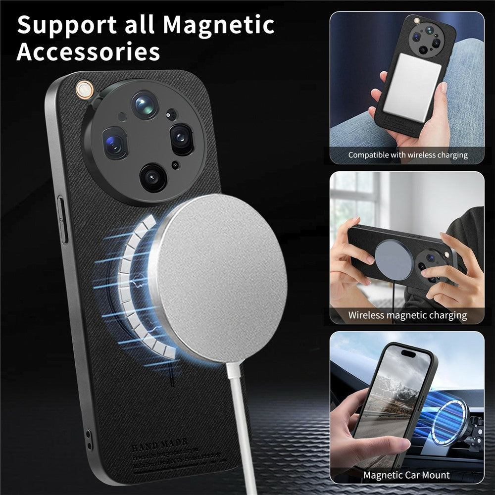 Til Oppo Find X9 Ultra 5G magnetisk cover med stoftekstur PC + TPU + PU-læder anti-ridse telefoncover