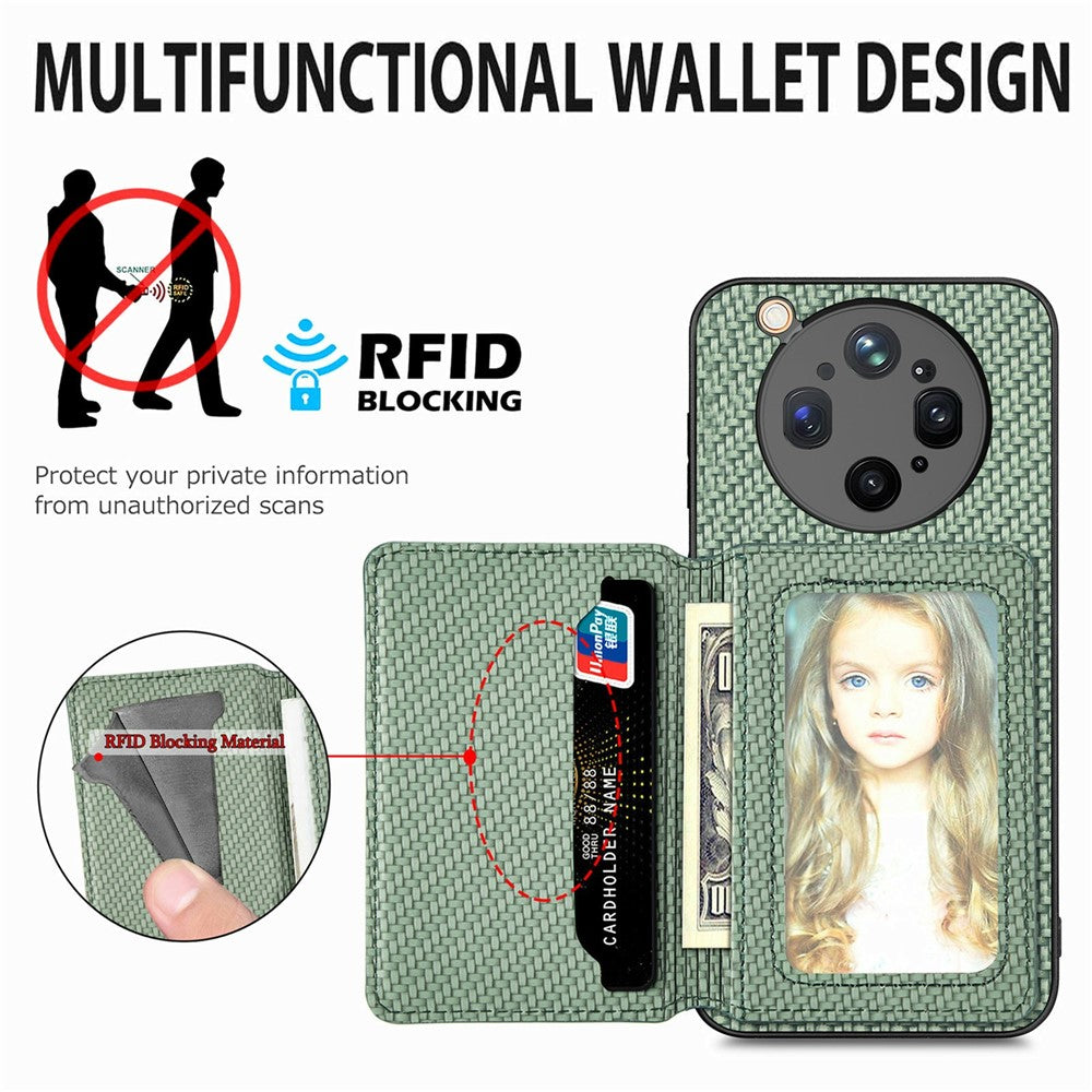 For Oppo Find X9 Ultra 5G Case RFID Blocking Carbon Fiber Leather Phone Back Cover with Card Holder