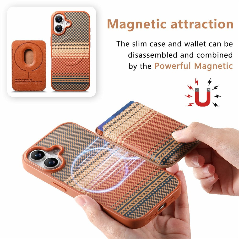 For iPhone 16 Magnetic Case Detachable Card Holder PU Leather + PC + TPU Shockproof Cover